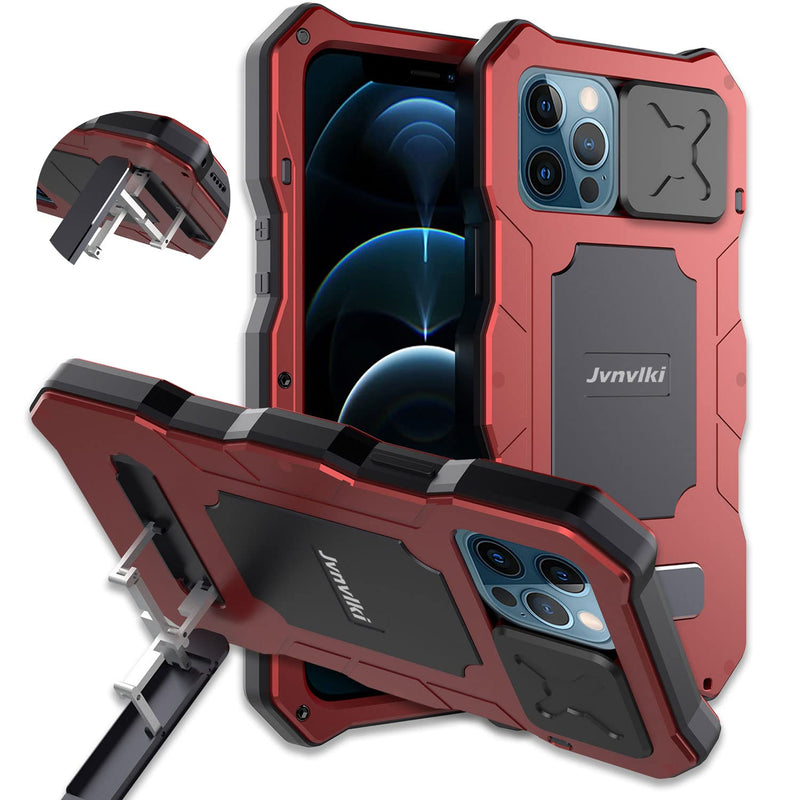 Jvnvlki Metal Case For Iphone 13 Pro Max Heavy Duty Full Body Protection Support Wireless Charge Flim Screen Protector With Lens Cover Strip And Built In Stand Kit For Outdoor Sports Hikingred