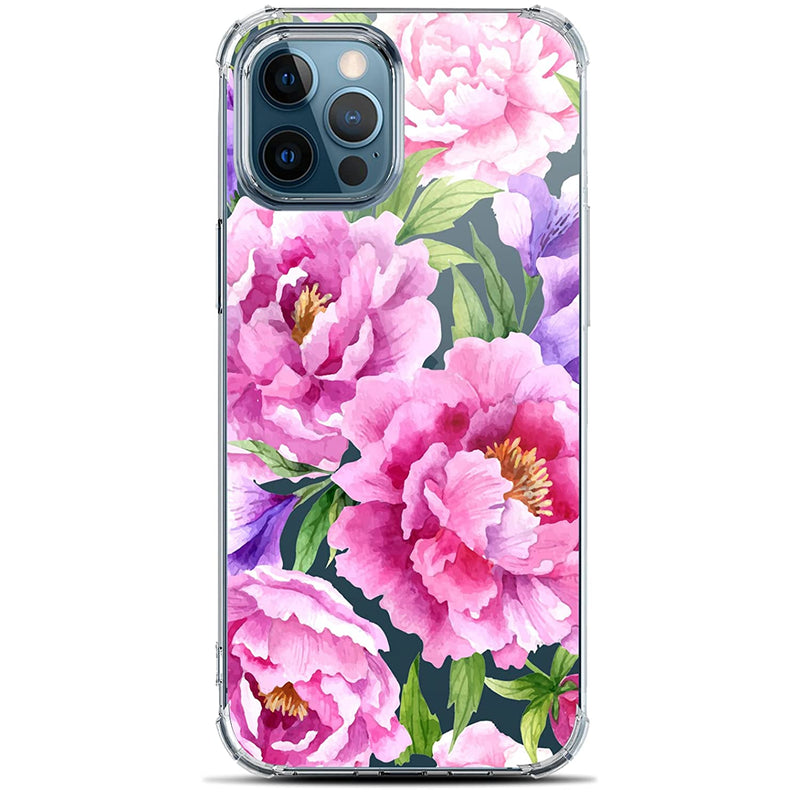 Lanyos Compatible With Iphone 13 Pro Max 6 7 Inch Case Ultra Thin Floral Clear Phone Case Flower Shockproof Protective Tpu Bumper Cover For Women And Girls Pink Peony