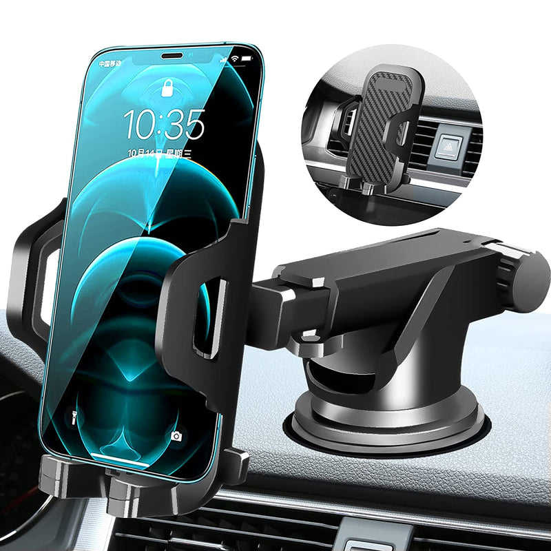 Car Phone Holder Mount Dashboard Windshield Phone Holder For Car Air Vent Cell Phone Car Mount Long Arm Strong Suction Phone Mount Compatible With All Iphone Android Cell Phones Black