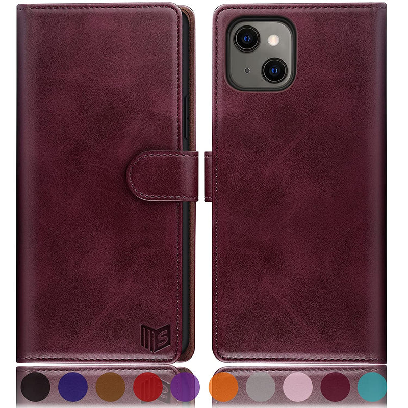 For Iphone 13Non 13Pro 6 1 Inch 5G With Rfid Blocking Wallet Case Credit Card Holder Flip Book Pu Leather Phone Case Shockproof Cover Cellphone Women Men For Apple 13 Case Wallet Wine Red