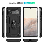 Vitodo For Google Pixel 6 Pro Case With Ring Kickstand Rugged Pixel 6 Pro Case Soft Tpu Hard Pc Bumper Cover Builtin Ring Stand Holder Shockproof Military Grade Drop Tested Heavy Duty Protect Black