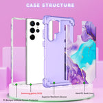 Bqqfg For Galaxy S22 Ultra Case Marble Design Heavy Duty Shockproof 3 In 1 Hybrid Hard Pc Soft Rubber Bumper Drop Protective Case For Samsung Galaxy S22 Ultra Purple