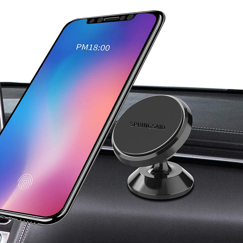 Springsaid Dashboard Magnetic Phone Car Mount 360 Rotation Black Magnetic Phone Car Holder Aluminium Alloy Magnetic Phone Mount 6 Pcs N52 Strong Magnet Fit For Iphone Samsung All Smartphones