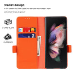 Kihuwey For Galaxy Z Fold 3 5G Genuine Leather Wallet Case Real Leather Magnetic Flip Protective Cover With Kickstand S Pen Slot Card Holder Shockproof Case For Samsung Galaxy Fold3 2021 Orange