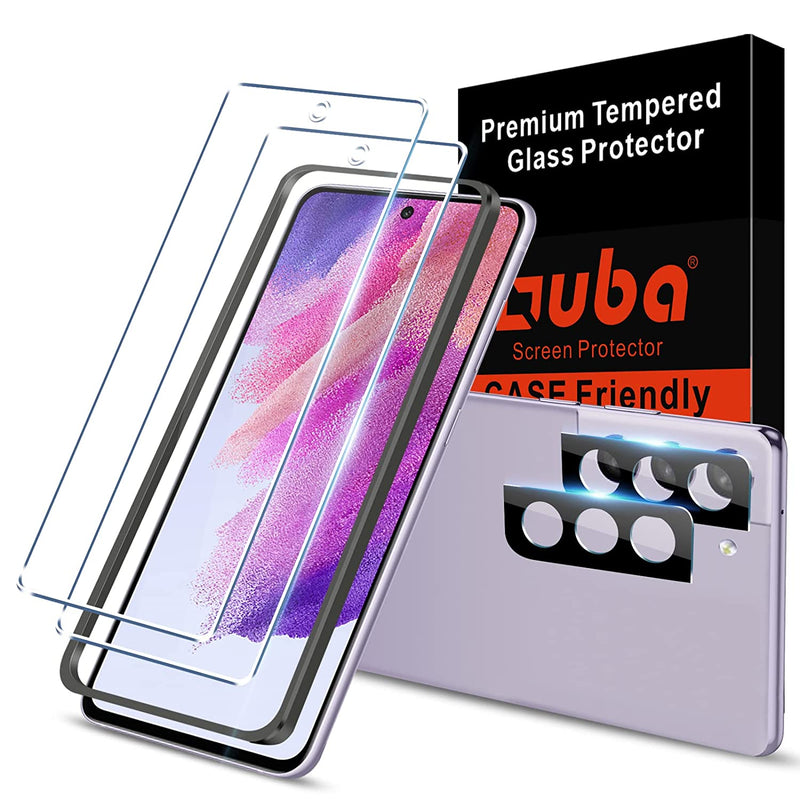 2 2 Pack Ouba Compatible With Samsung Galaxy S21 Fe Screen Protector Tempered Glass And Camera Lens Protector Case Friendly Scratch Proof Bubble Free With Easy Alignment Tool