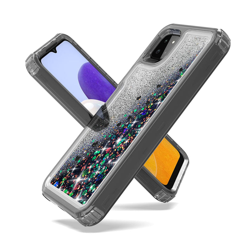 Cell Phone Case For Boost Mobile Celero 5G Samsung Galaxy A22 5G Case Glitter Sparkle Quicksand Flowing Floating Liquid Case Heavy Duty Shockproof For Women Girls For Boost Celero 5G Black