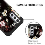 Lontect For Galaxy S21 5G Case Floral Shockproof Heavy Duty 3 In 1 Hybrid Sturdy Protective Cover Case For Samsung Galaxy S21 5G 6 2 Inch 2021 White Flower Black