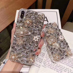 Jorisa Bling Diamond Case Compatible With Iphone 13 Pro 6 1 Inch Handmade 3D Glitter Sparkle Crystal Clear Diamond Wallet Crown Pearl Flower Shiny Rhinestone Gems Cover For Girls Women