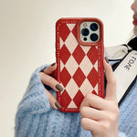 Jjl Z Compatible With Iphone 13 Pro Case Geometric Plaid Checkered Tartan Diamond Pattern Classic Preppy Style Wine Red And White Beige