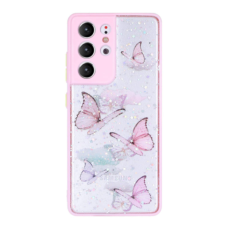 Mundulea Compatible With Samsung Galaxy S22 Plus Case Butterfly Clear Bling Women Girl Cute Soft Tpu Fashion Cover For Samsung S22 Plus Butterfly Pink