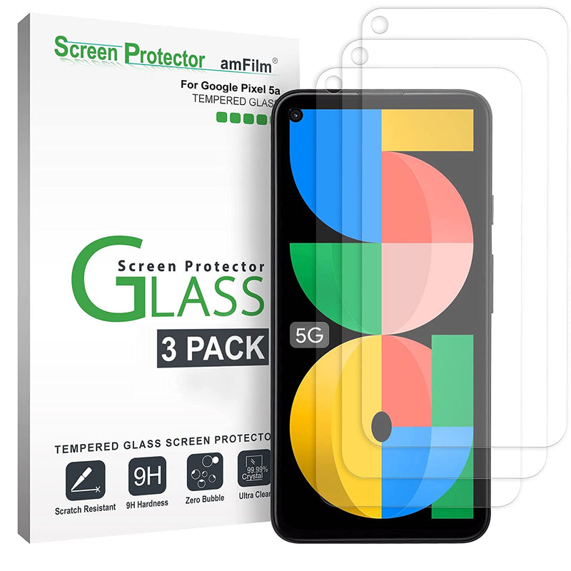 3 Pack Amfilm Tempered Glass Screen Protector For Google Pixel 5A 5G2021 0 26Mm Thickness Hd Clear Anti Scratch Bubbles Free