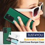 Just4You For Galaxy S21 Ultra Wallet Case With Card Holder Auto Magnetic Closure Hidden Mirror Bumper Cover Green Cs_Br_Md_Gs21U_Gn