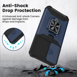 Caka Designed For Samsung Galaxy S22 Case With Screen Protector Ring Stand Slide Camera Cover Heavy Duty Protective Wallet Phone Case With Kickstand Card Holder For Galaxy S22 5G 6 1 Blue
