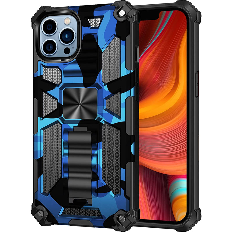 Jaravod Compatible With Apple Iphone 13 Pro Max Case Camouflage Case With Kickstand Case Silicone Tpu Pc Case Super Durable Shockproof Protective Case For Iphone 13 Pro Max Blue