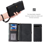 Compatible With Google Pixel 6 Wallet Case 2 In 1 Magnetic Detachable Leather Case Zipper Flip Leather Wallet Case With 5 Card Slots And Wrist Strap Pixel 6 Black