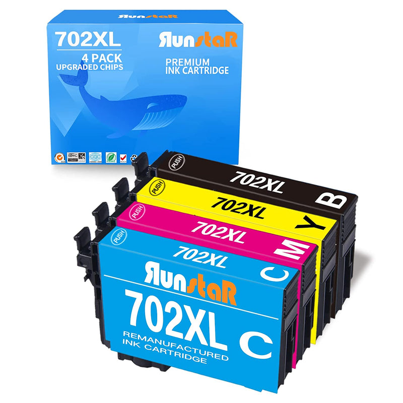 4 Pack 702Xl Black Ink Cartridge Replacement For Epson T702Xl 702 Xl T702Xl120 For Epson Workforce Pro Wf 3720 Wf 3733 Wf 3730 All In One Printer Black Cyan Ma