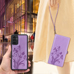 Lacass Compatible With Samsung Galaxy A13 5G Case 10 Card Slots Id Credit Cash Holder Detachable Magnetic Leather Wallet Phone Cover Kickstand Wrist Strap Lanyard Butterfly Light Purple