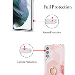 Defbsc Samsung Galaxy S21 5G Marble Case With Ring Kickstand Marble Design 360 Degree Rotating Ring Kickstand Soft Tpu Shockproof Case Cover For Samsung Galaxy S21 5G Pink