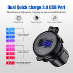 Usb Charger Socket Quick Charge 3 0 Waterproof Dual Usb Car Power Outlet 12V 24V Fast Charge With Led Voltmeter For Car Marine Boat Motorcycle Truck Rv And More Black