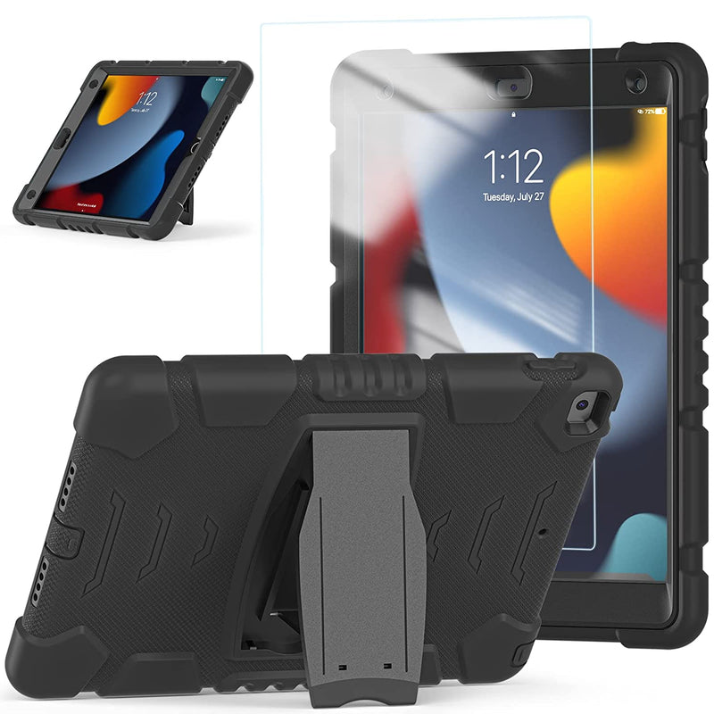 New Ipad 10 2 Inch Case Heavy Duty Shockproof Ipad 9Th 8Th 7Th Generation Case With Screen Protector Ipad Hard Shell Case For 8Th Generation Black