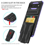 For Pixel 6 Case With Tempered Glass Screen Protector 2 Pack Heavy Duty Dual Layer Rugged Hybrid Sturdy Wallet Case Card Slot2 Cards With Stand Kickstand Cover For Google Pixel 6 Case Purple