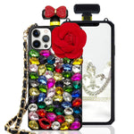 Omorro Compatible With I Phone 13 Pro Max Case For Women Girl Bling Luxury Elegant Perfume Bottle Diamond Crystal Rhinestone Lips Bow Flower Floral Gem With Crossbody Strap Protective Case Cute Red