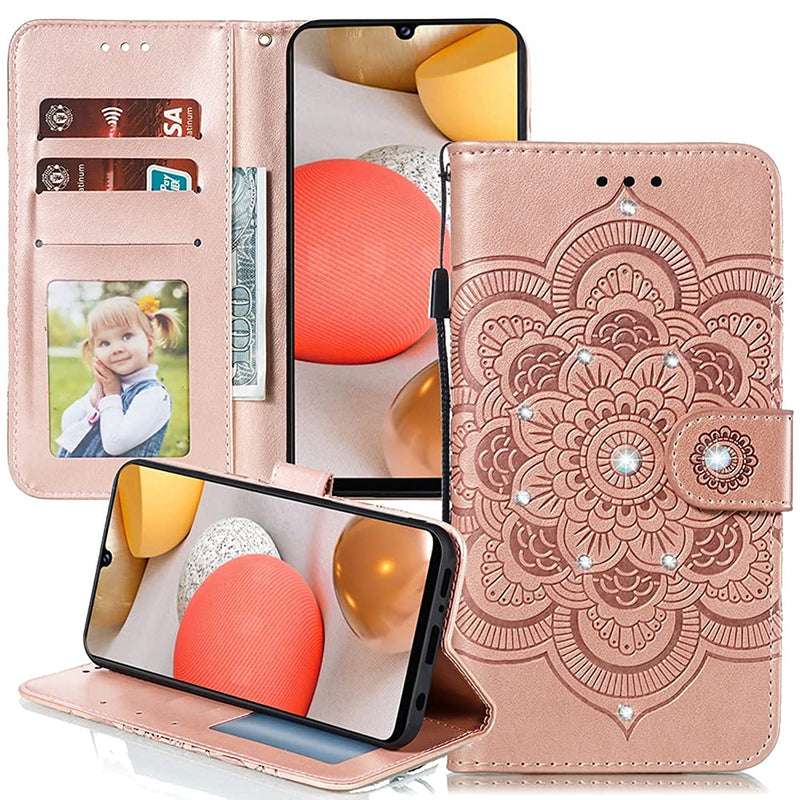 Isadenser Wallet Case Compatible With Iphone 13 Pro Case Card Slots Luxury Pu Leather With Handmade Bling Diamonds Kickstand Feature Compatible With Iphone 13 Pro Crystal Mandala Rose Gold Ld