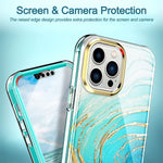 Hocase Compatible With Iphone 13 Pro Max Case With Screen Protector Shockproof Slim Lightweight Soft Tpu Hard Pc Full Body Protective Case For Iphone 13 Pro Max 6 7 2021 Teal Gold Ocean