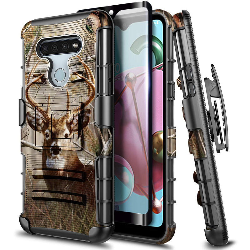 Case For Lg Stylo 6 With Tempered Glass Screen Protector Belt Clip Holster Kickstand Protective Hybrid Cover Heavy Duty Armor Defender Shockproof Rugged Phone Case Deer