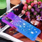 Caiyunl For Samsung Galaxy A03S Case With Tempered Glass Screen Protector Glitter Bling Flowing Liquid Sparkle Girls Women Clear Soft Tpu Cute Protective Phone Case For Samsung Galaxy A03S Purple Blue