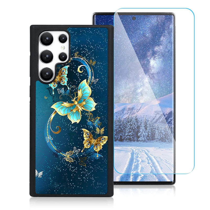 Compatible With Samsung Galaxy S22 Ultra 5G 6 9 Inch Case Built In Screen Protector Cute Blue Butterfly Design Hard Pc Back Anti Slip Shockproof Protective Case For Samsung Galaxy S22 Ultra 5G