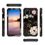 Lontect For Google Pixel 5 Case Floral 3 In 1 Heavy Duty Hybrid Sturdy High Impact Shockproof Protective Cover Case For Google Pixel 5 6 Inches Dsiplay 2020 White Flower Black