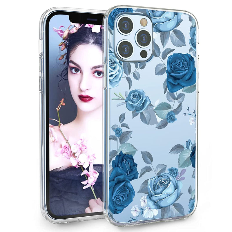 Fdsmall For Iphone 13 Pro Max Case Clear With Floral Flower Pattern Design For Girls Woman Cute Soft Tpu Bumper Shockproof Slim Protective Cover Case For Iphone 13 Pro Max 6 7 Inch Blue Rose