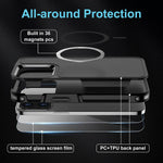 Justcool For Iphone 13 Pro Magsafe Case With Screen Protectors 2 Pcs Tempered Glass Heavy Duty Reinforced Military Grade Shock Protection Anti Scratch Magnetic Case For Iphone 13 Pro Black