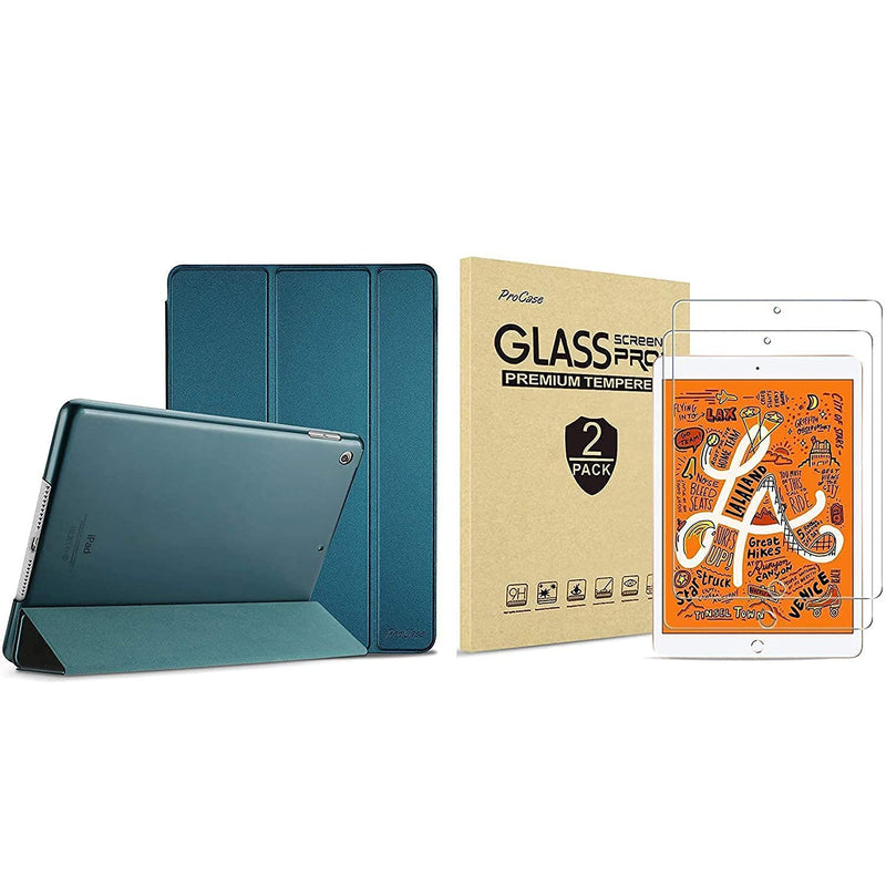 New Procase Ipad Mini 5 2019 Slim Stand Smart Case Teal Bundle With 2 Pack Ipad Mini 5 2019 Mini 4 2015 Tempered Glass Screen Protectors