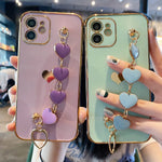 Compatible With Iphone 13 Pro Max Case Square 13 Pro Max Cases With Bracelet 6 7 Inch Case Plating Love Heart Phone Case Rugged Cell Phone Cases Fun Cute Side Small Pattern Green