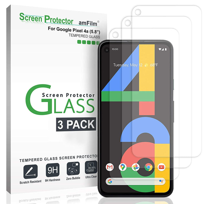 3 Pack Amfilm 5 8 Inch Tempered Glass Screen Protector For Google Pixel 4A 0 26Mm Thickness Hd Clear Anti Scratch Bubbles Free