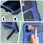 Hongxinghai Compatible With Iphone 12 6 1 Inch Metal Case Waterproof Heavy Duty Screen Full Body Protective Built In Kickstand Slide Metal Camera Lens Protector Case Blue
