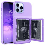 Lesgull For Iphone 13 Pro Max Wallet Case Built In Credit Card Holder 2 In 1 Defender With Card Slots Hidden Mirror Shockproof Tpu Bumper Hevay Duty Kickstand Case For Iphone 13 Pro Max 6 7 Purple