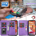 Detachable Wallet Case For Iphone 13 Pro Max Auker 9 Card Holder Kickstand Folio Flip Leather Zipper Pocket Magnetic Wallet Clutch With Strap 2In1 Removal Slim Case Full Body Protective Purse Purple