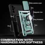Ermorgen Hybrid Protective Phone Case Compatible For Samsung Galaxy A13 5G Sliding Window Camera Cover With Magnetic Ring Kickstand Car Mount Military Grade Shockproof Shell Excellent Touch Green