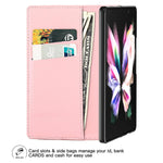 Kua Samsung Galaxy Z Fold 3 5G Case With S Pen Holder Pu Leather Flip Wallet Case With Card Holders Shockproof Phone Cover Compatible With Z Fold 3 5G 2021 Pink