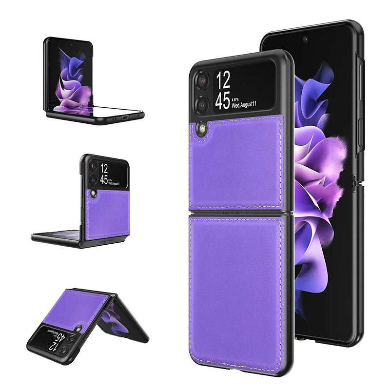 Joyye Case For Samsung Galaxy Z Flip 3 5G 2021 Genuine Real Leather Cover Protective Shell Slim Fit Phone Case For Galaxy Z Flip3 Purple