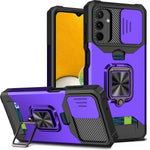 Ysnzaq Military Grade Sturdy Duty Built In Magnetic Stand And Sliding Window Case With Credit Card Slot And Support Wireless Charging Cover For Samsung Galaxy A13 5G Not 4G Yhzh Purple