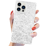 Muntinfe Compatible With Iphone 13 Pro Max Case Cute Girly Women Luxury Pearl Glitter Square Marble Slim Case Soft Silicone Protective Shockproof Phone Cover For Iphone 13 Pro Max 6 7 White