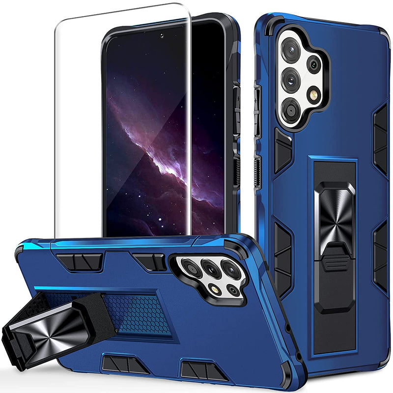 Samsung Galaxy A32 5G Case Military Grade Dual Layer Shockproof Protection With Screen Protector Built In Invisible Metal Kickstand For Galaxy A32 Case Blue