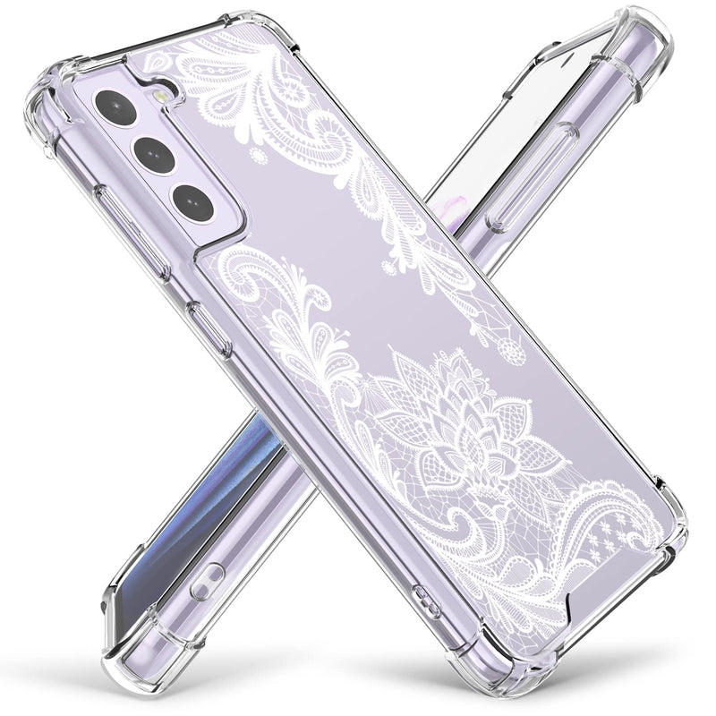 Cutebe Cute Clear Crystal Case For Samsung Galaxy S21 Fe 5G 6 4 Inch 2022 Released Shockproof Series Hard Pc Tpu Bumper Yellow Resistant Protective Cover For Women Girlswhite Floral