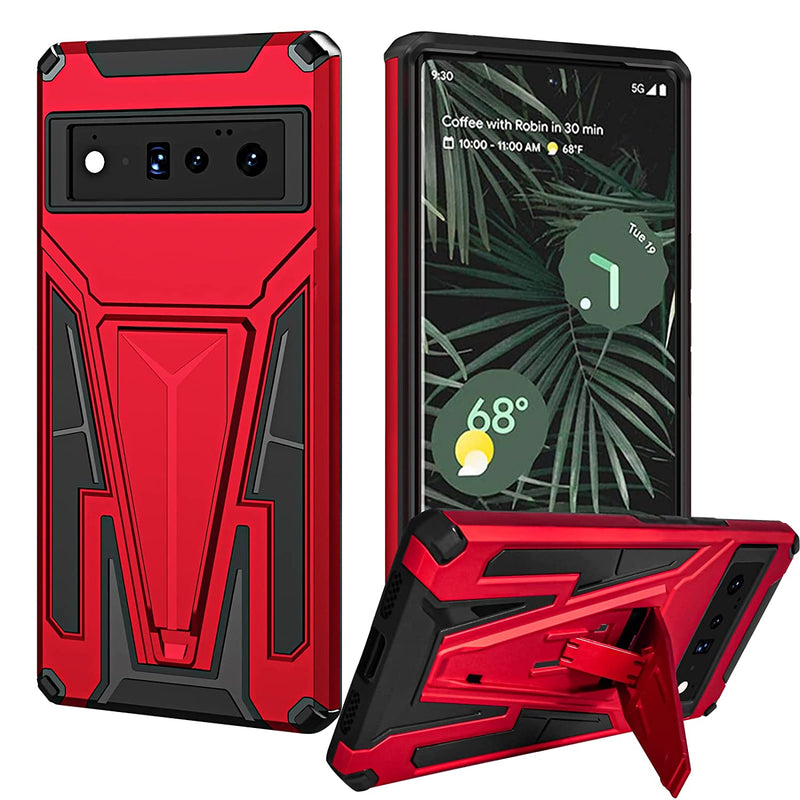 Heavy Duty Case Design For Google Pixel 6 Pro Armor Military Grade Drop Protection Cover With Kickstand Magnetic Car Mount Hard Pc Soft Tpu Shockproof Case Compatible With Google Pixel 6 Pro Red