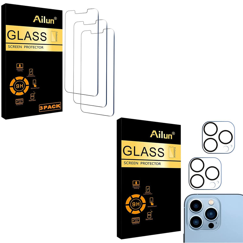Ailun Glass Screen Protector Compatible For Iphone 13 Pro 6 1 Inch Display 3 Pack Tempered Glass And Camera Lens Protector For Iphone 13 Pro 6 1 Tempered Glass 9H Hardness Ultra Hd Anti Scratch Eas