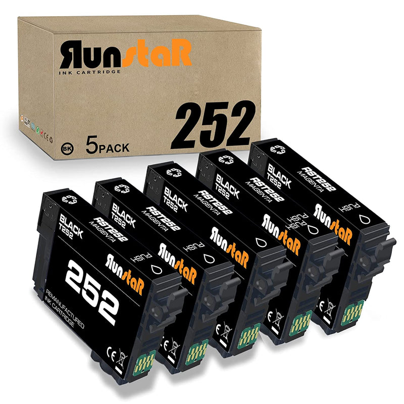 Runstar 5 Pack 252 Black Ink Cartridge Replacement For Epson T252 T252 Xl Work With Epson Workforce Wf 7620 Wf 7710 Wf 3640 Wf 3630 Wf 3620 Wf 7610 Wf 7110 Prin